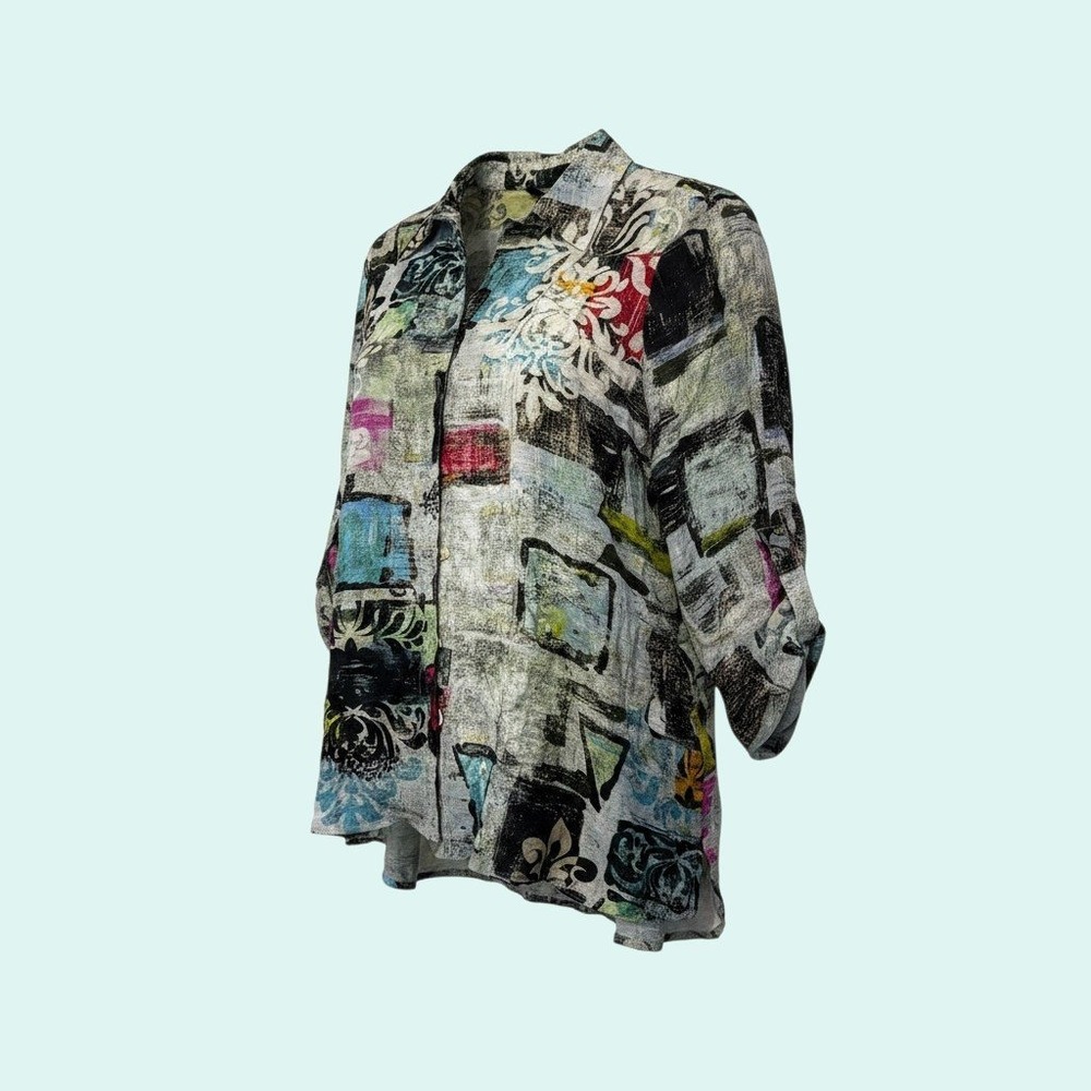 Ali Miles PL Abstract Button Front Blouse Artsy Lightweight